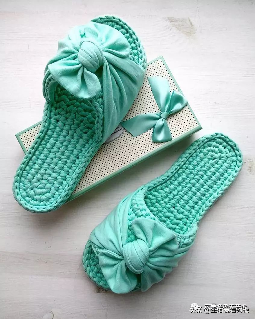 自己用毛线做布拖鞋,用布条线编拖鞋