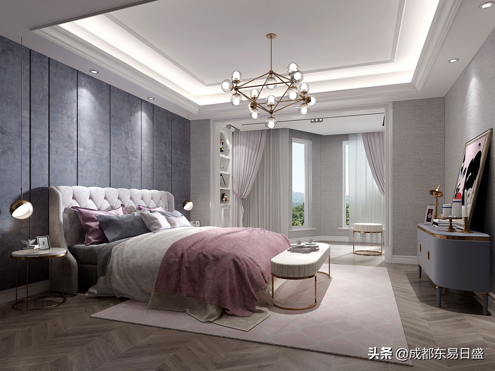 360平别墅轻奢风格装修案例赏析，成都廊桥水乡装修效果图