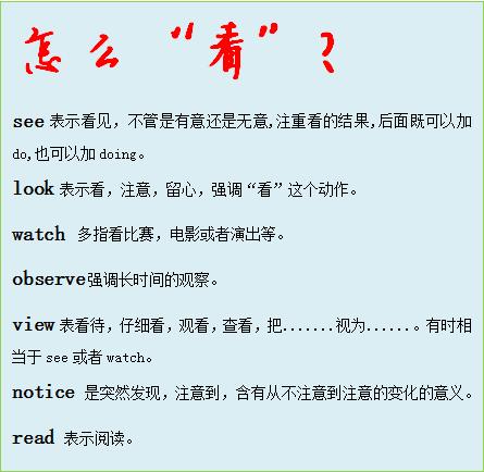 英语里各种看的区别,容易混淆的不及物动词