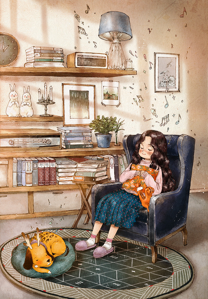 韩国插画师森林女孩日记图文,水彩插画森林女孩日记