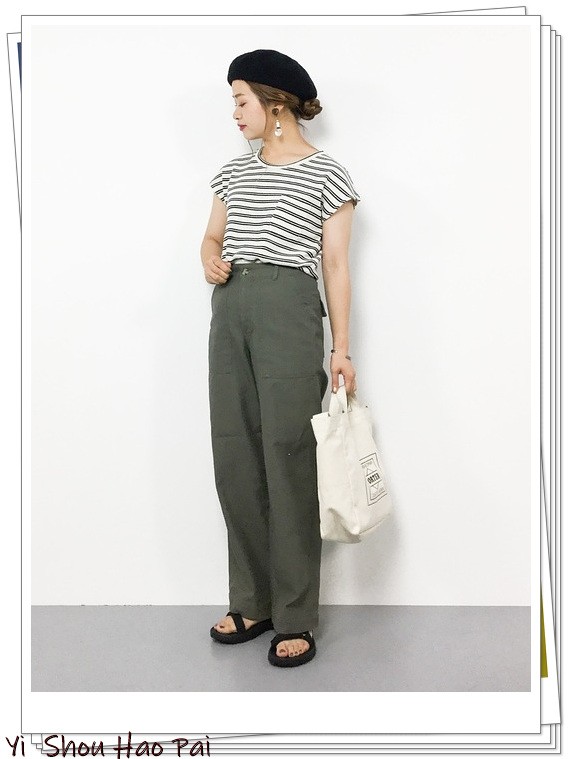 夏天绿色短袖阔腿裤套装配的凉鞋,黑色阔腿裤配绿色碎花上衣好看吗