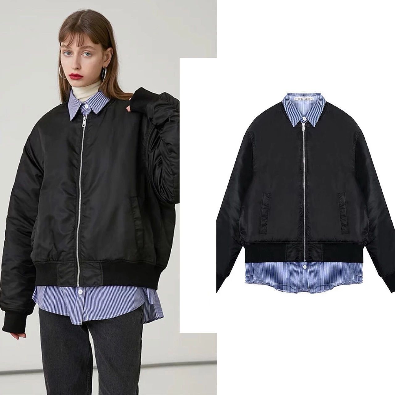 150斤面包服显瘦,面包服加直筒裤