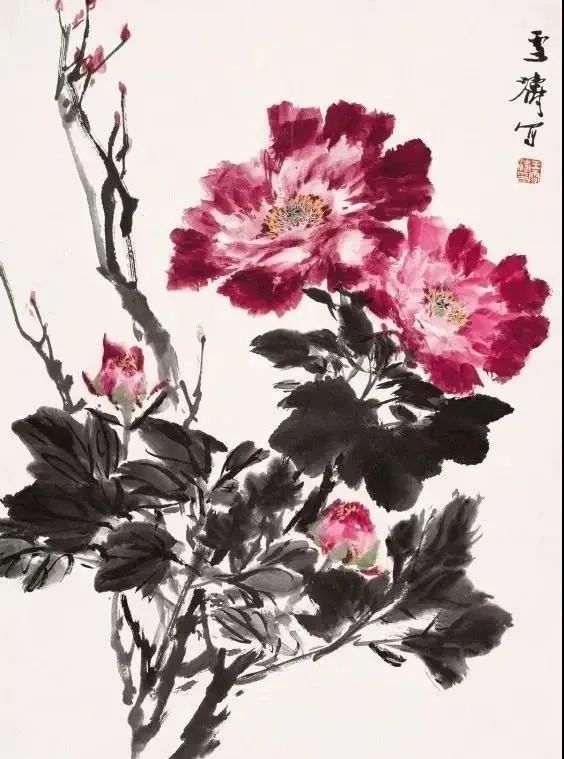 王雪涛牡丹画法教学书,王雪涛四尺写意横幅牡丹画