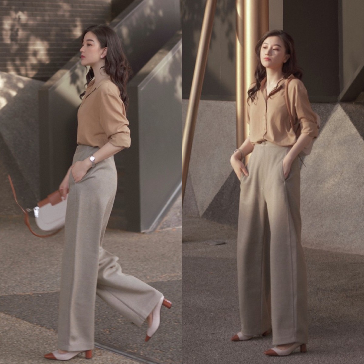 秋款短衫配牛仔阔腿裤穿,上紧下松穿搭阔腿裤加衬衫