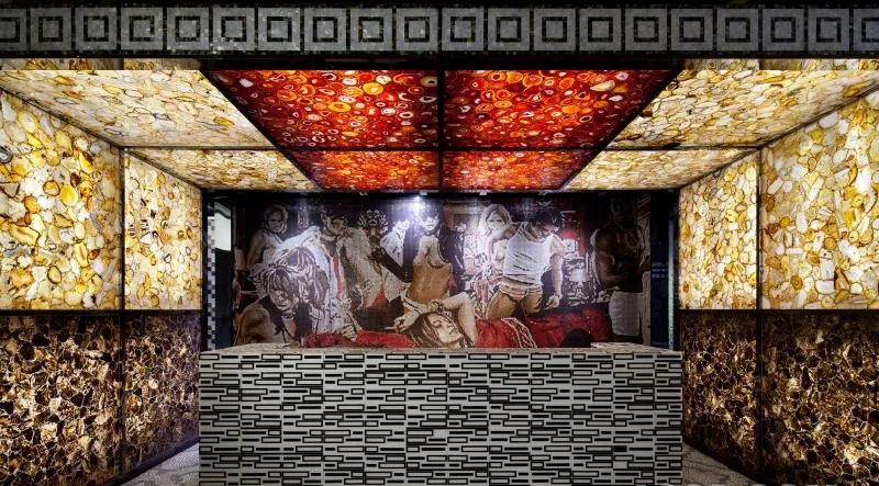 石材拼花地面铺贴过程,石材马赛克拼花