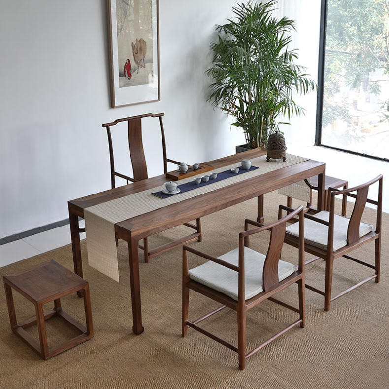 经典中式实木茶桌椅组合,茶室放罗汉床与茶桌茶椅搭配效果