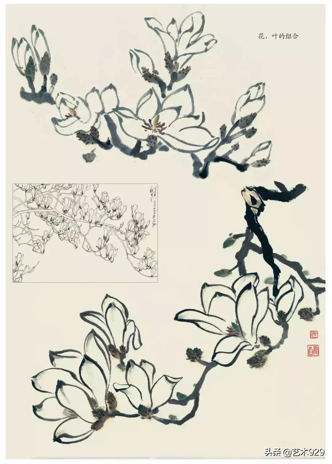 国画技法工笔花卉配色与花叶染法,国画欣赏精致的工笔彩色花卉