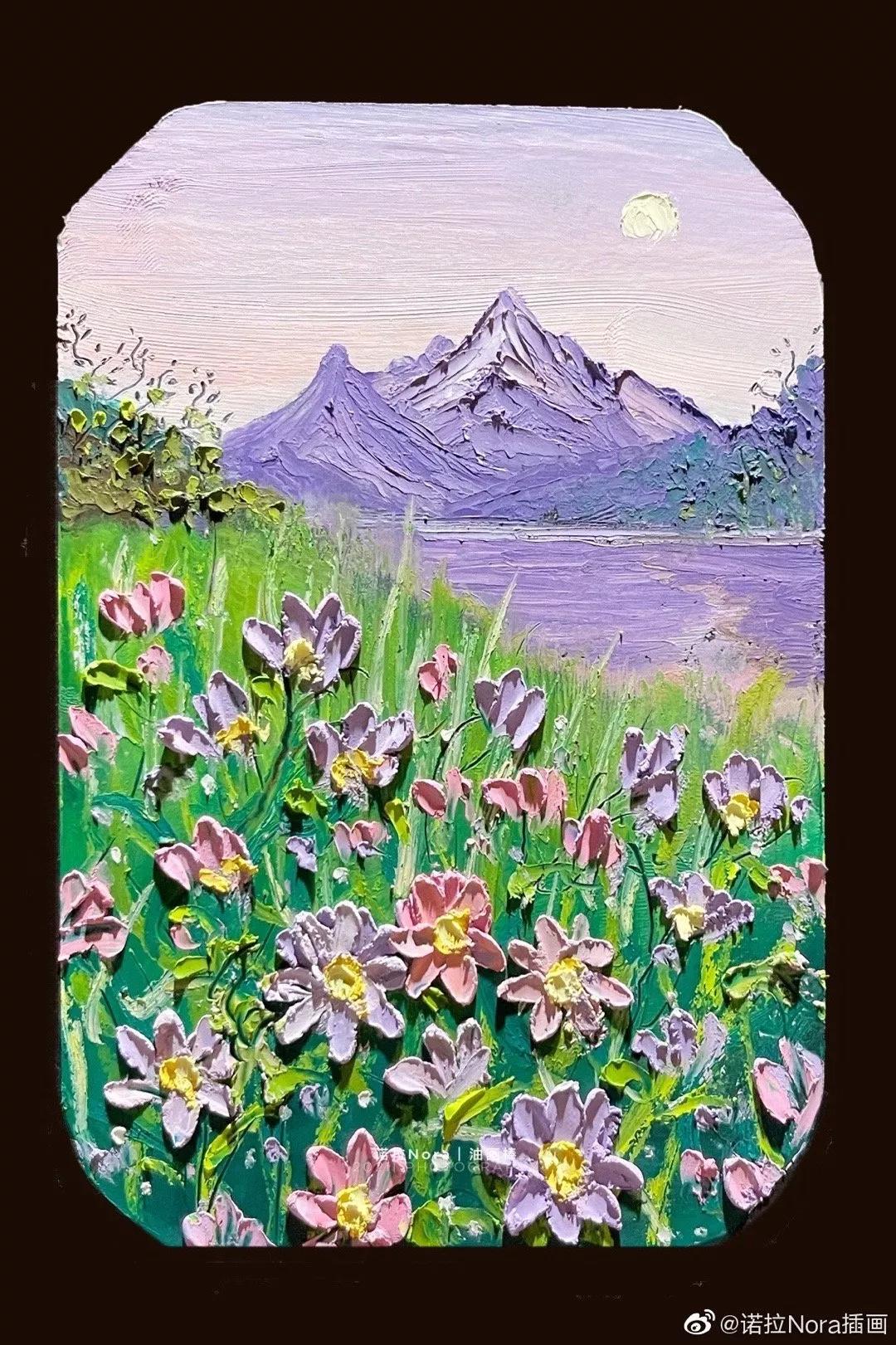 油画棒寓意美好的花朵作品教程,油画棒作品教程4k纸