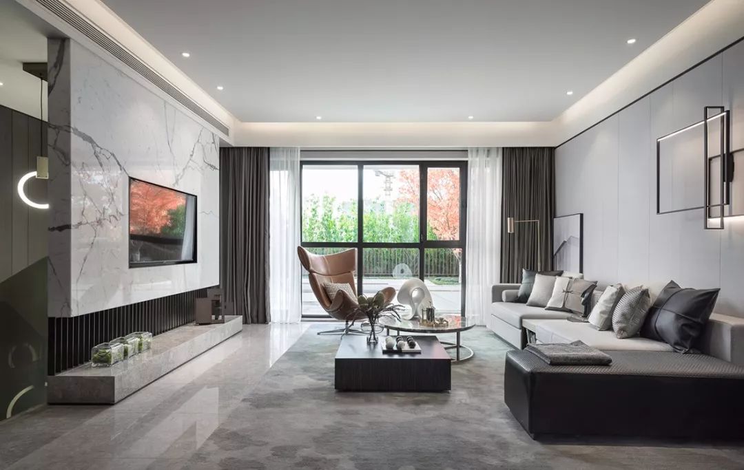 客厅地砖颜色怎么选现代简约款,冠珠摩卡灰地砖客厅效果图