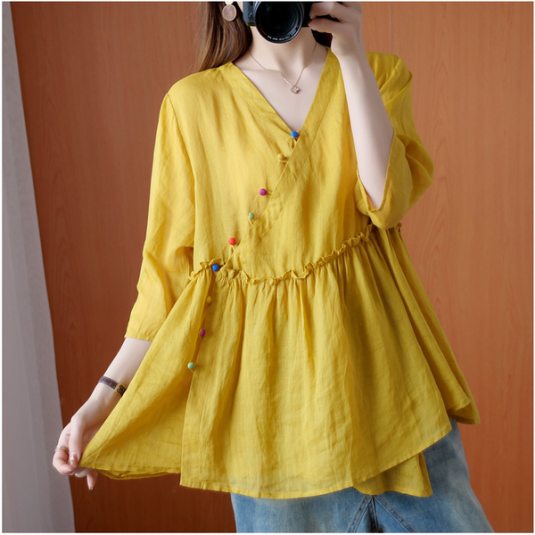 苎麻小衫穿出轻盈和活泼,文艺复古苎麻衫