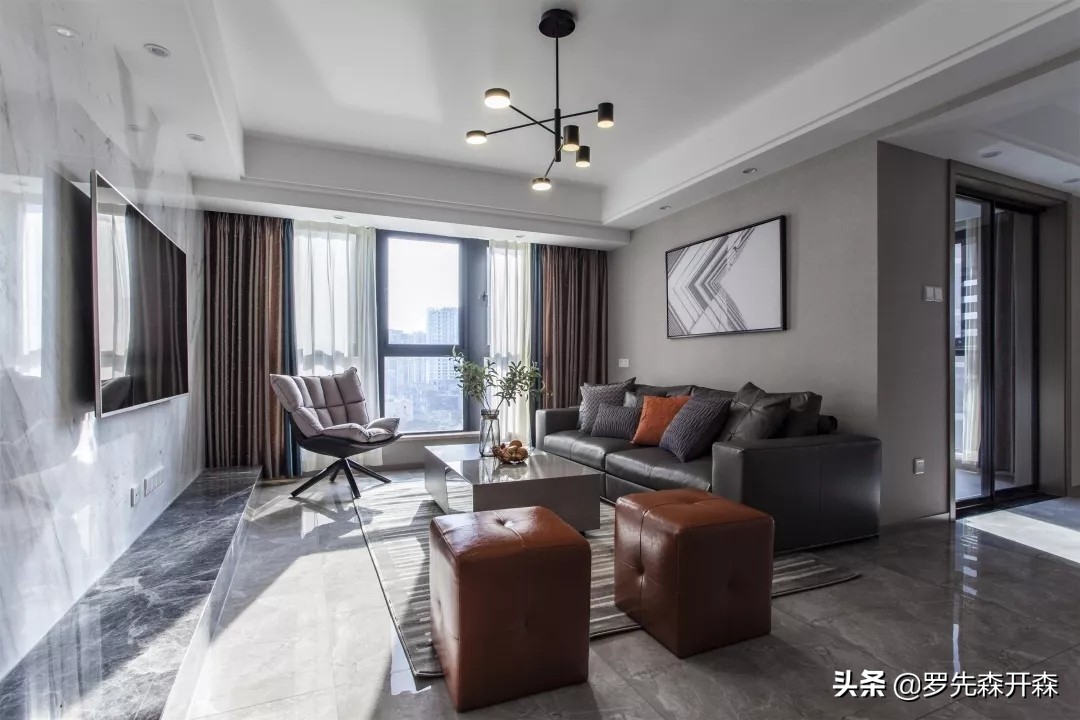 150平米爱马仕风格装修,高级灰爱马仕橙窗帘轻奢装修视频