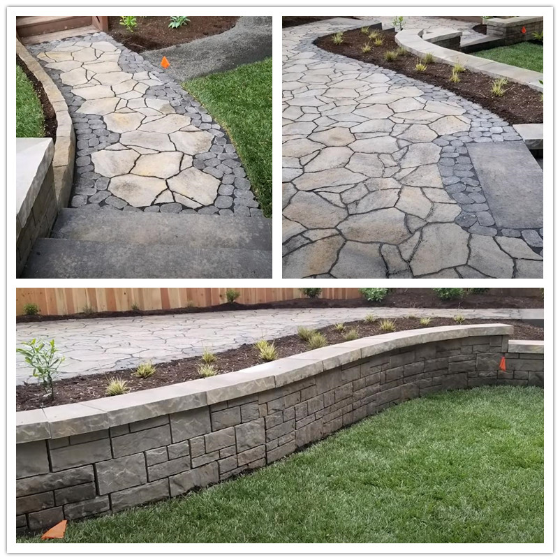 花园铺石板路效果图,院子石板路改造效果图