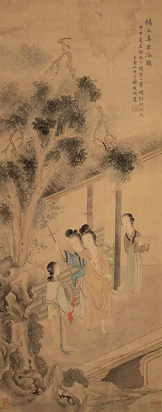 贵妃出浴图立轴设色绢本图片,贵妃出浴图国画有几幅