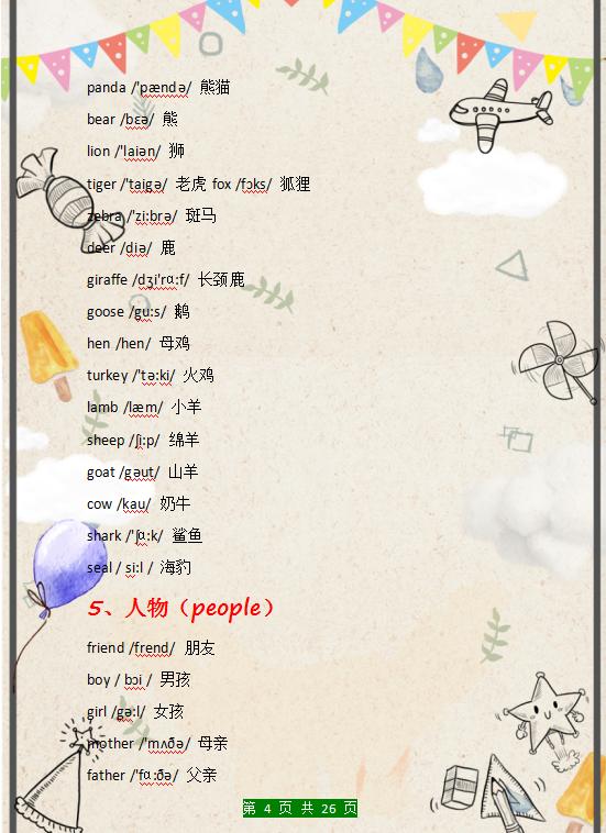 小学英语单词总结大全带音标,1-6年级英语1600个单词带音标