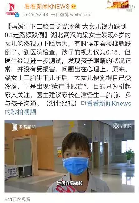 为争*爱夺**,大宝出现“癔症性眼盲”:二胎家庭父母的爱如何端平?