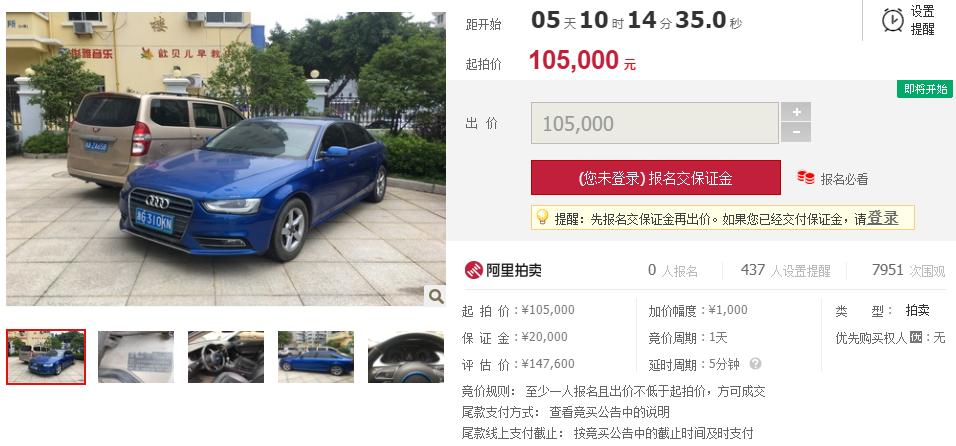 「第一次拍卖」浙江省温州市一辆车牌号为，浙G310KN奥迪小型汽车