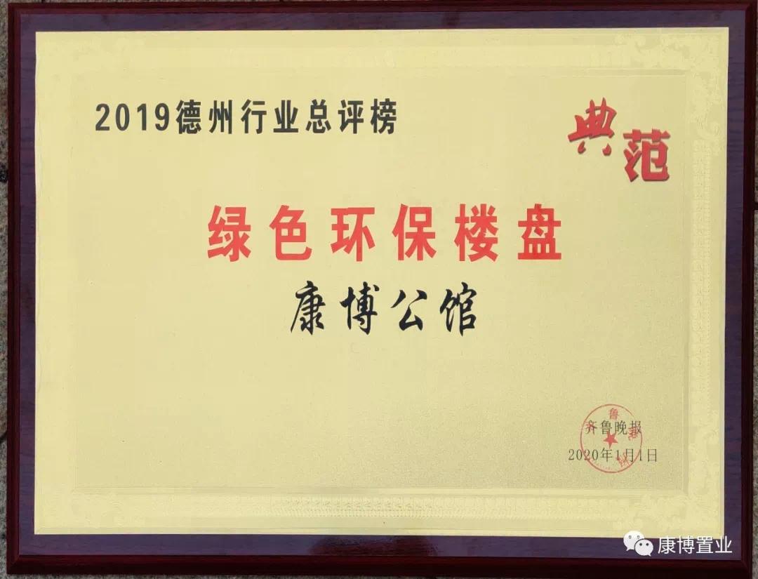 恭贺康博公馆蝉联2019年德州行业总评榜六大奖项