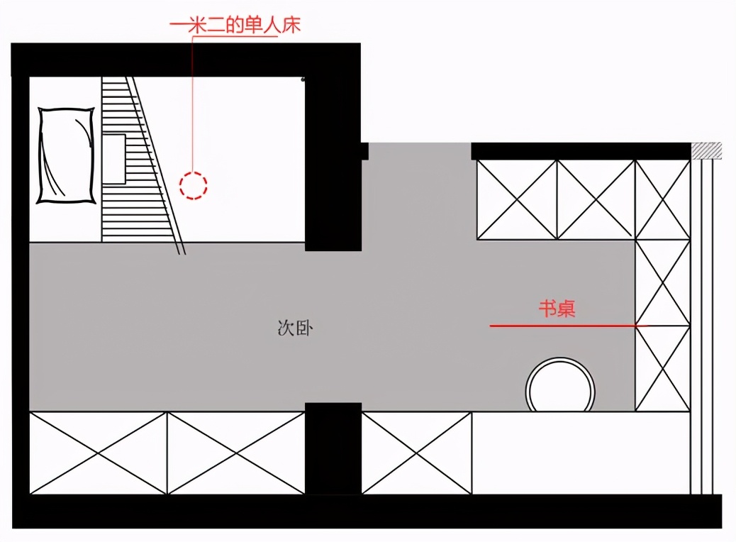 套内40平米二房一厅设计图,一体式干湿分离卫浴房