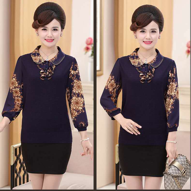 2020新款韩版小众设计感，中老年女装上衣，T恤长袖打底衫