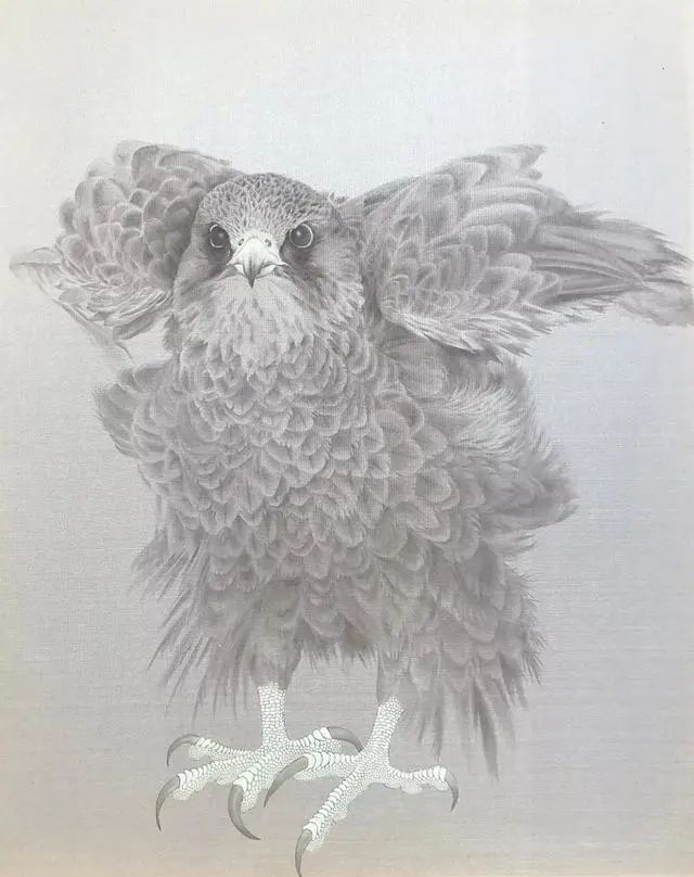 他画的鹰，严谨工致，萧疏威严