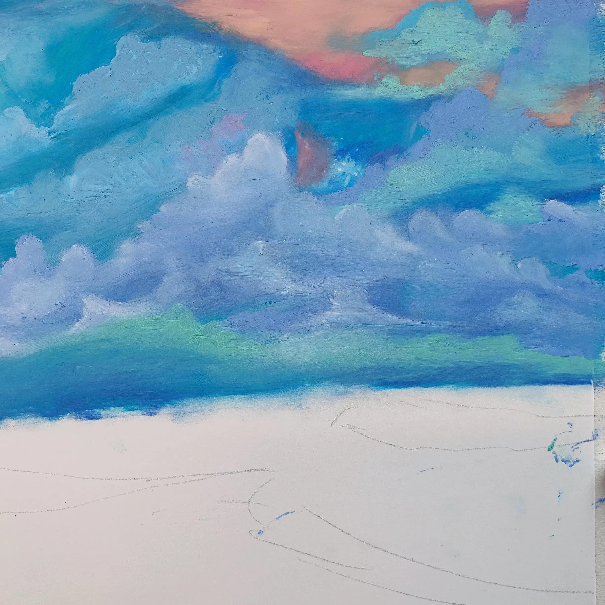 油画作品大海教程,落日大海油画棒作品简单