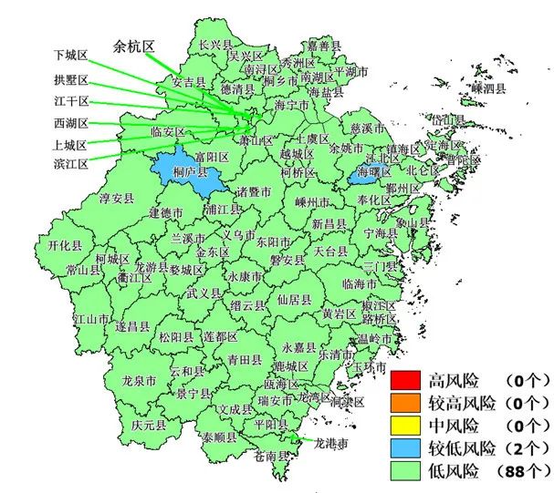 一路连降!浙江“五*图色**”中剩两处蓝色,其余全绿