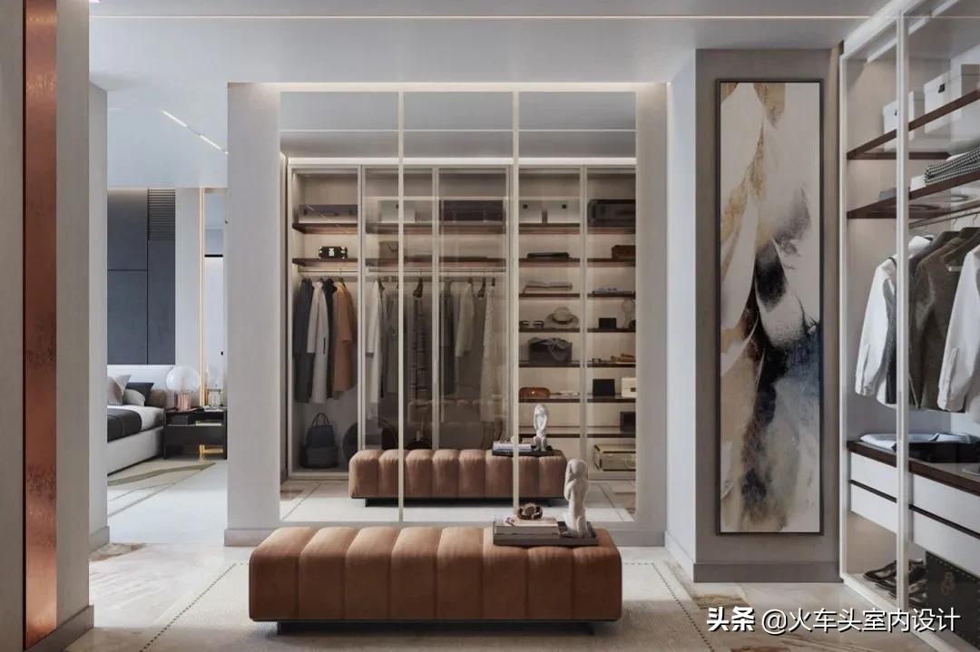 走入式衣帽间设计效果图轻奢风,轻奢简约大气衣帽间