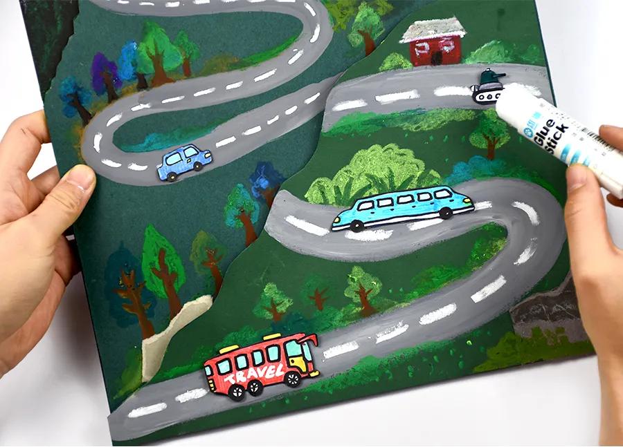 山路十八弯幼儿园颜料绘画图片,七拐八弯的山路怎么画