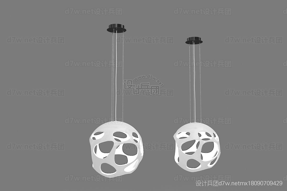 中式镂空格栅吊灯3d模型,单头小吊灯效果图