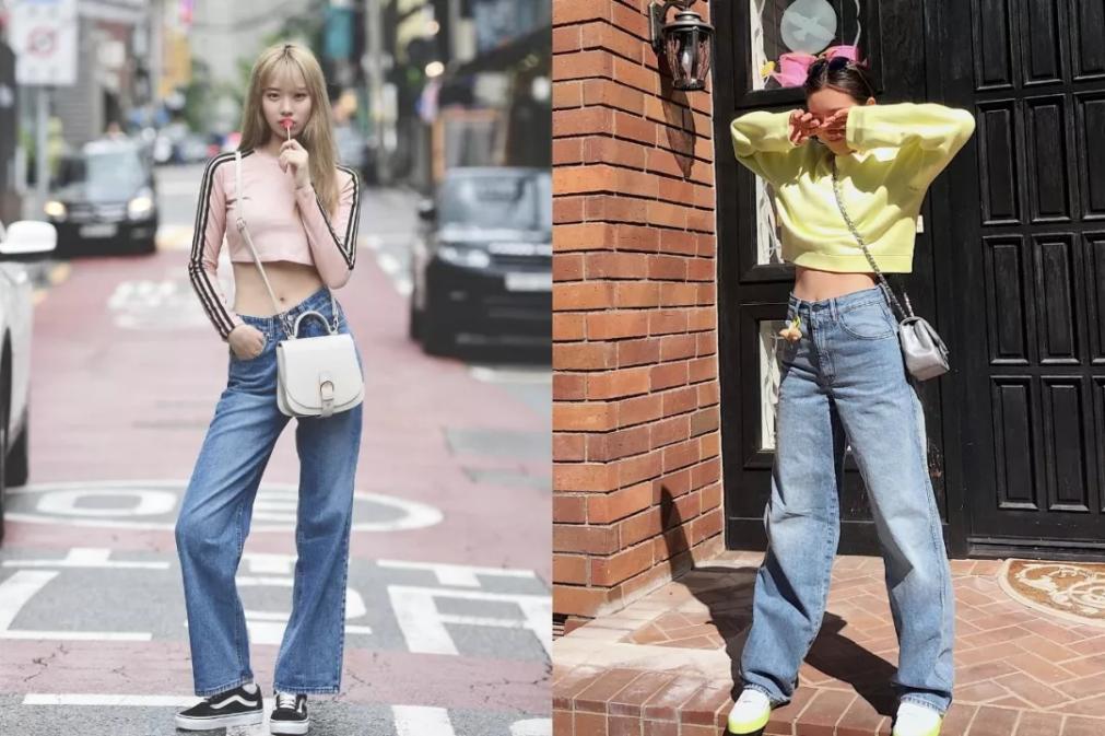 夏季高腰阔腿牛仔裤穿搭女,高腰牛仔裤女阔腿梨形身材