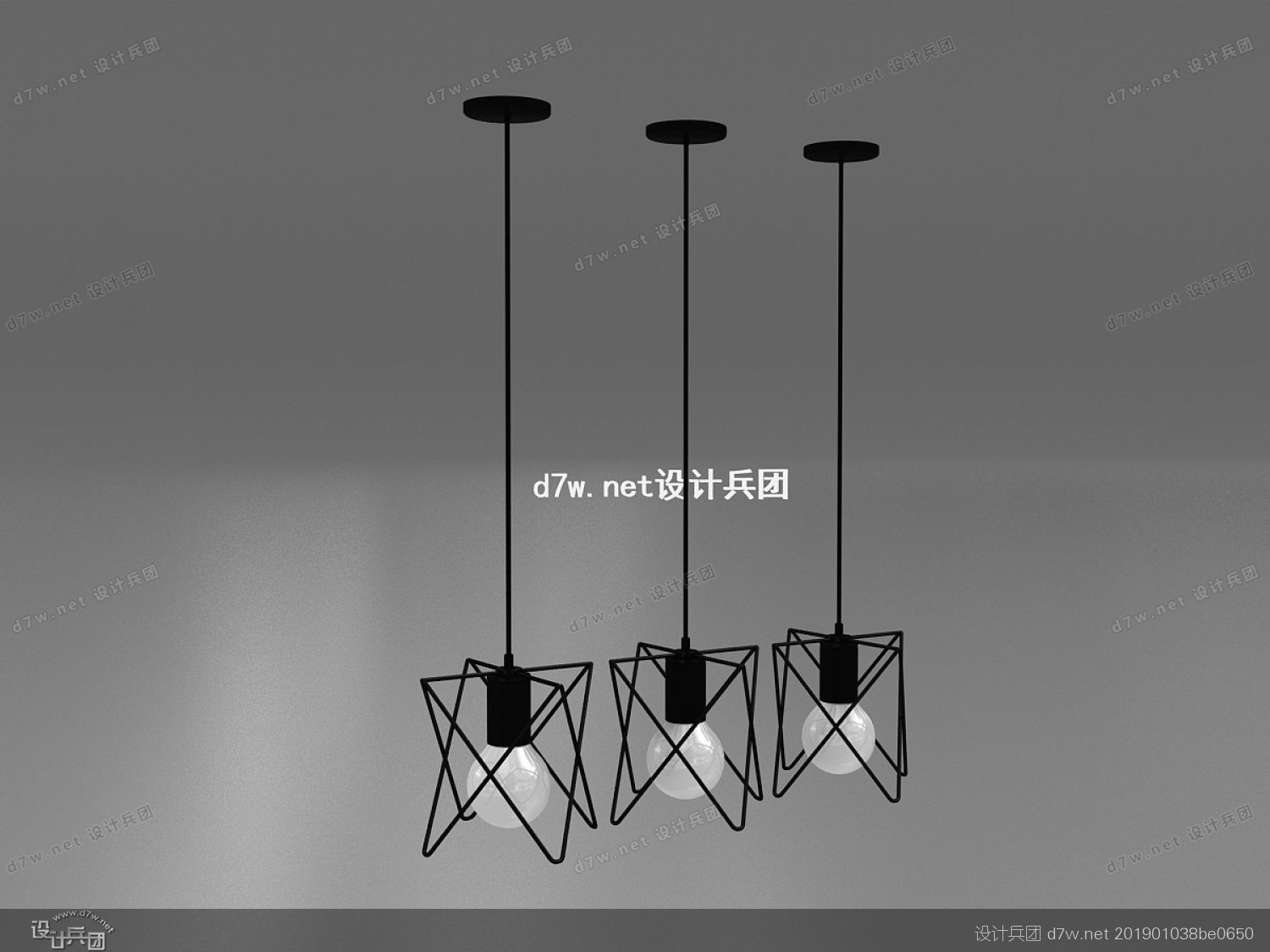 中式镂空格栅吊灯3d模型,单头小吊灯效果图