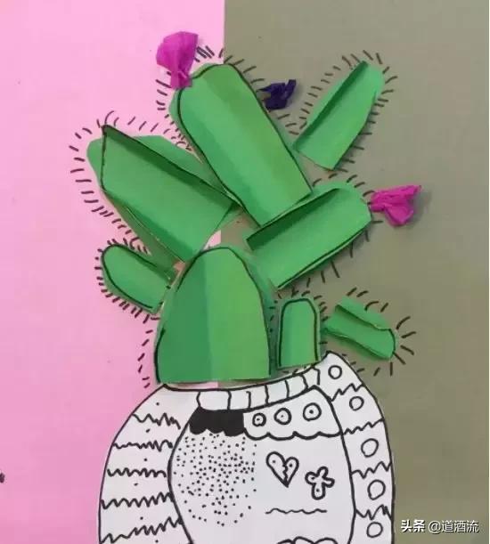 可以贴在墙上用卡纸做的大仙人掌,手工卡纸仙人掌盆栽幼儿园