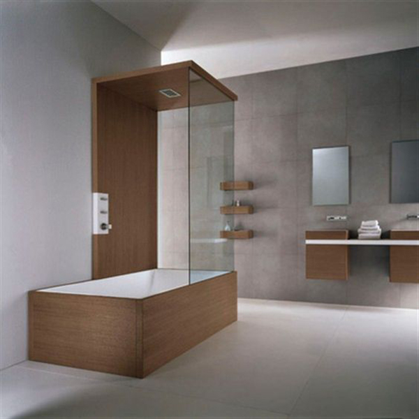 主卧卫生间半墙半玻璃隔断浴缸,卧室玻璃隔断浴缸