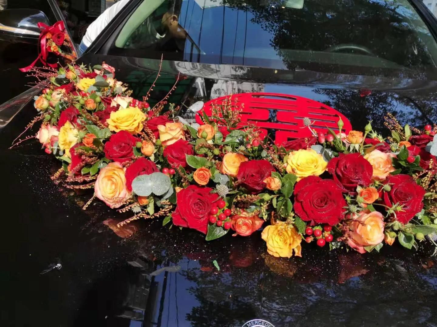 头车婚车装饰鲜花样式,婚车头车装饰图片大全