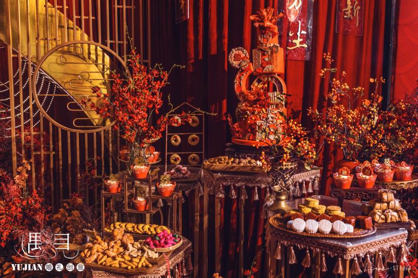 经典的暖色系婚礼,中式婚礼红绿搭配婚礼布置