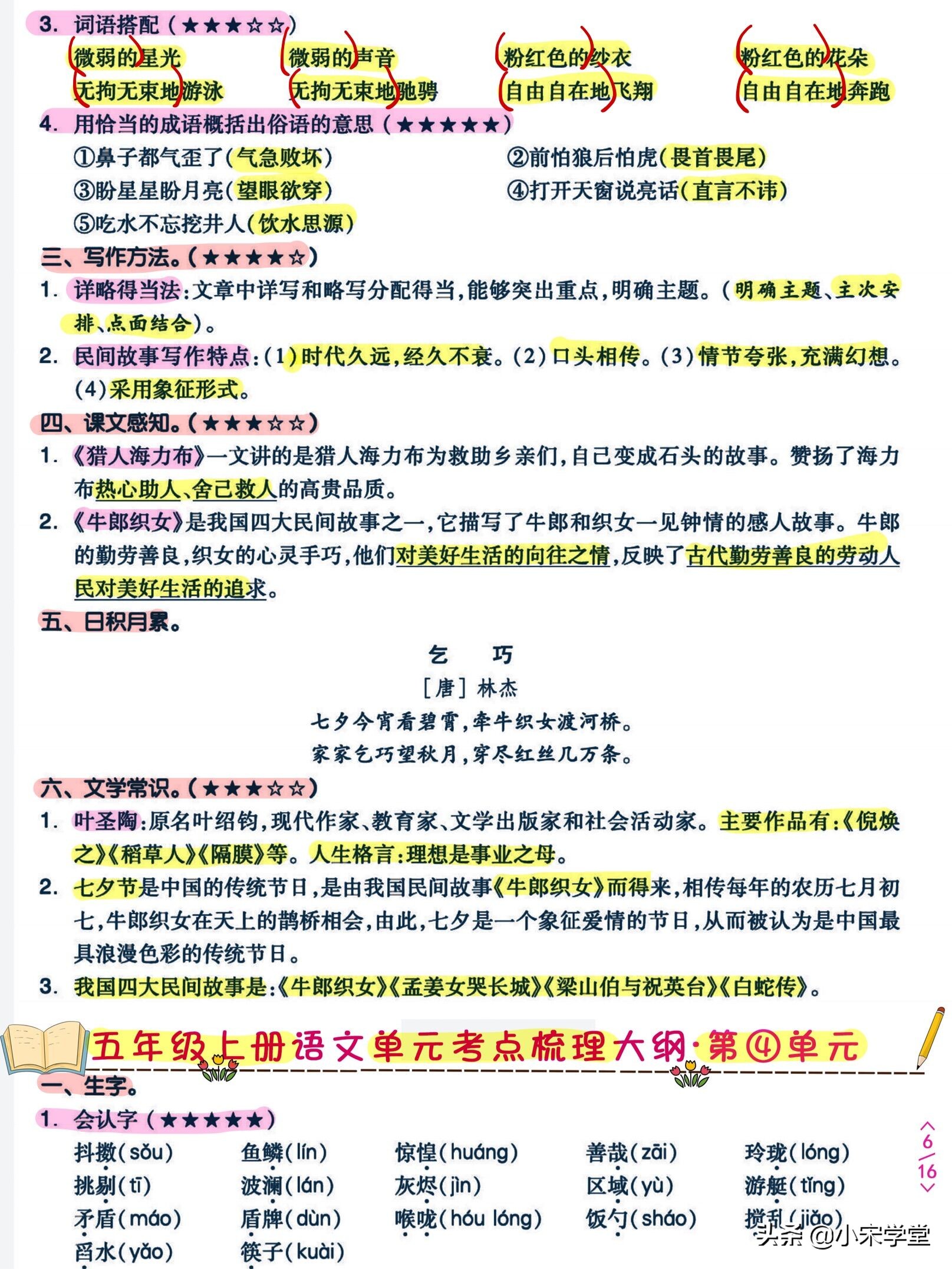 五年级下语文单元考点梳理,五年级语文下重点知识点试卷