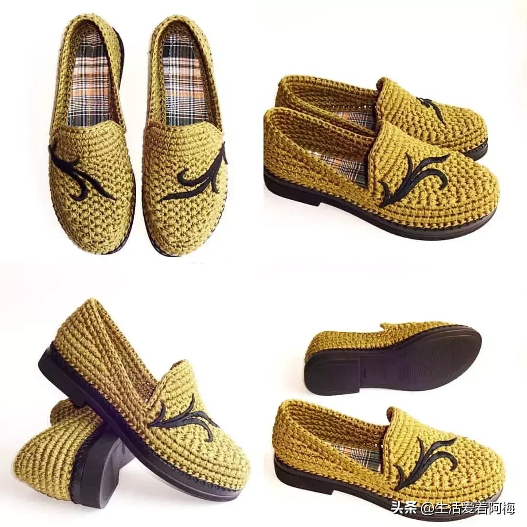 钩鞋收尾花边编织教程,鞋子怎么钩织