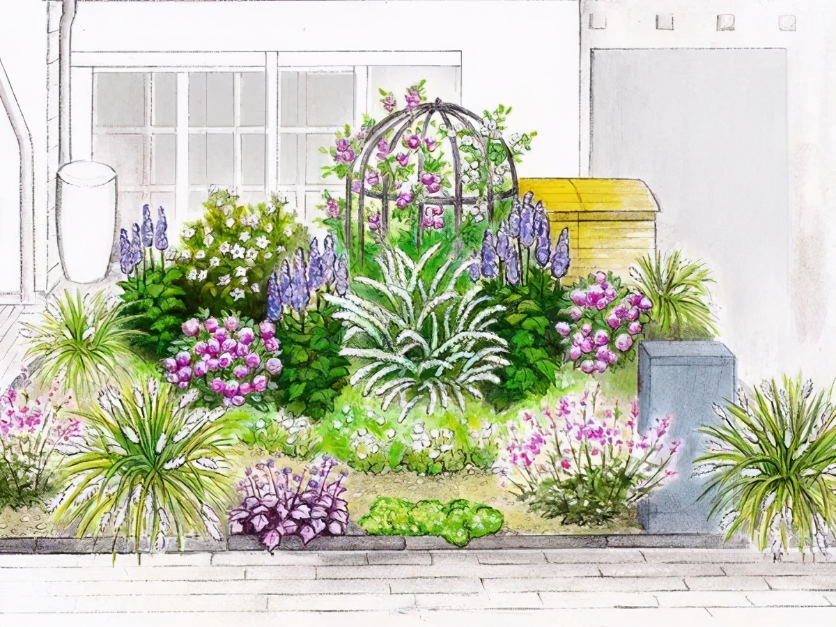 手绘清新小花园,日式庭院迷你小花园手绘