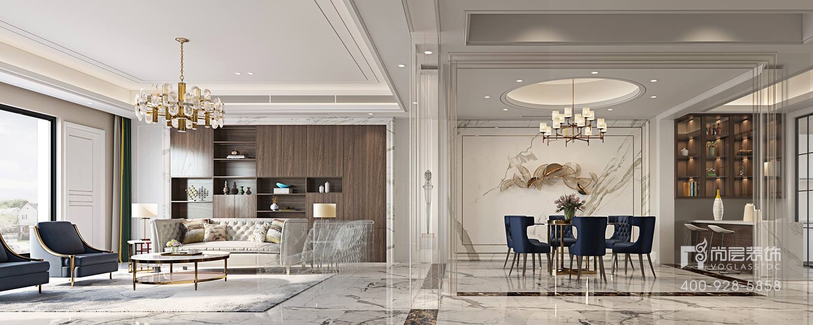 越秀简欧别墅设计装修案例,澜湾95平装修现代轻奢风格