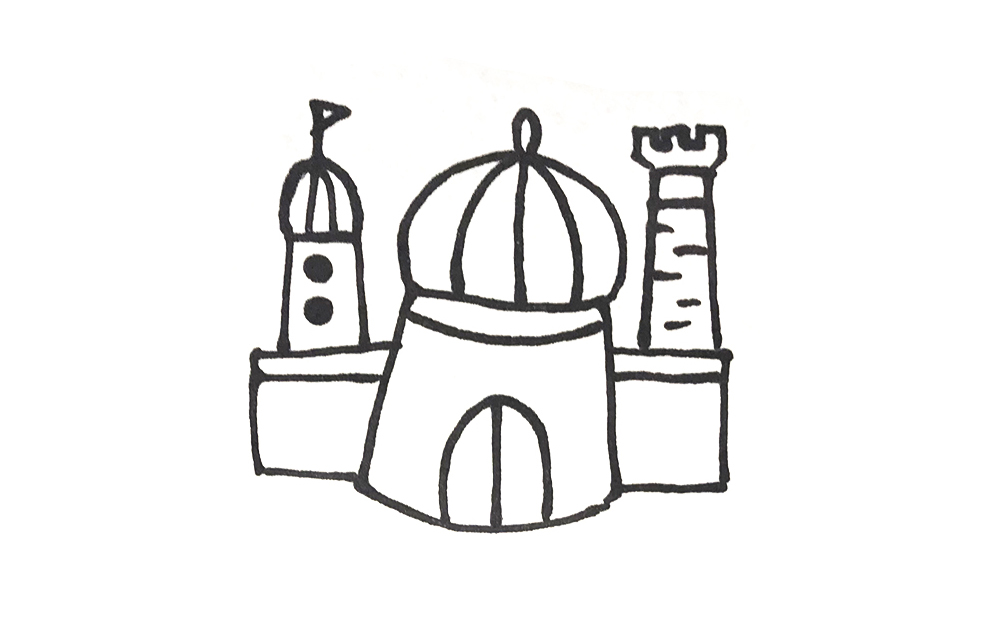 儿童画卡通城堡简笔画,简笔画城堡公主在城堡里面坐着