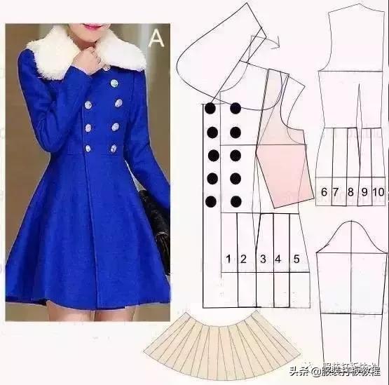披肩连衣裙裁剪图纸教程,插肩袖浴袍风大衣裁剪