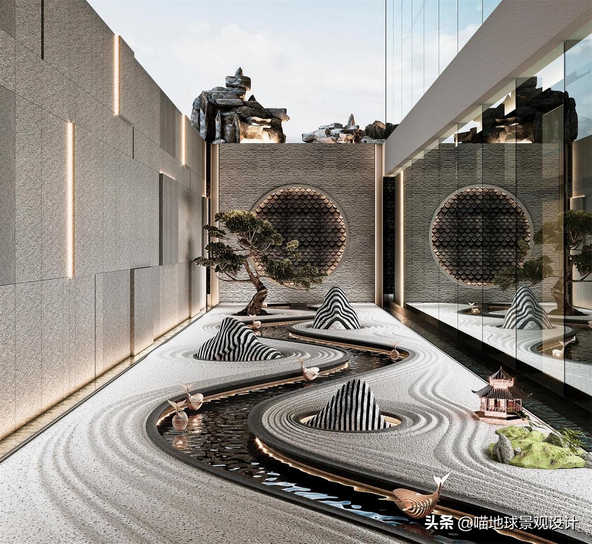 枯山水景观庭院,枯山水禅意小景观中式庭院