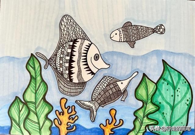 儿童画海底鱼简笔画,儿童画海底鱼的画法