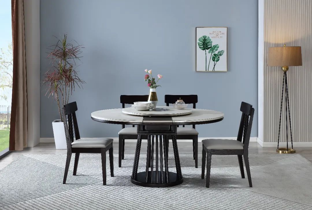 旋转伸缩餐桌岩板带电磁炉,可伸缩多功能电磁炉家用餐桌