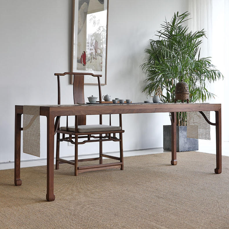 经典中式实木茶桌椅组合,茶室放罗汉床与茶桌茶椅搭配效果