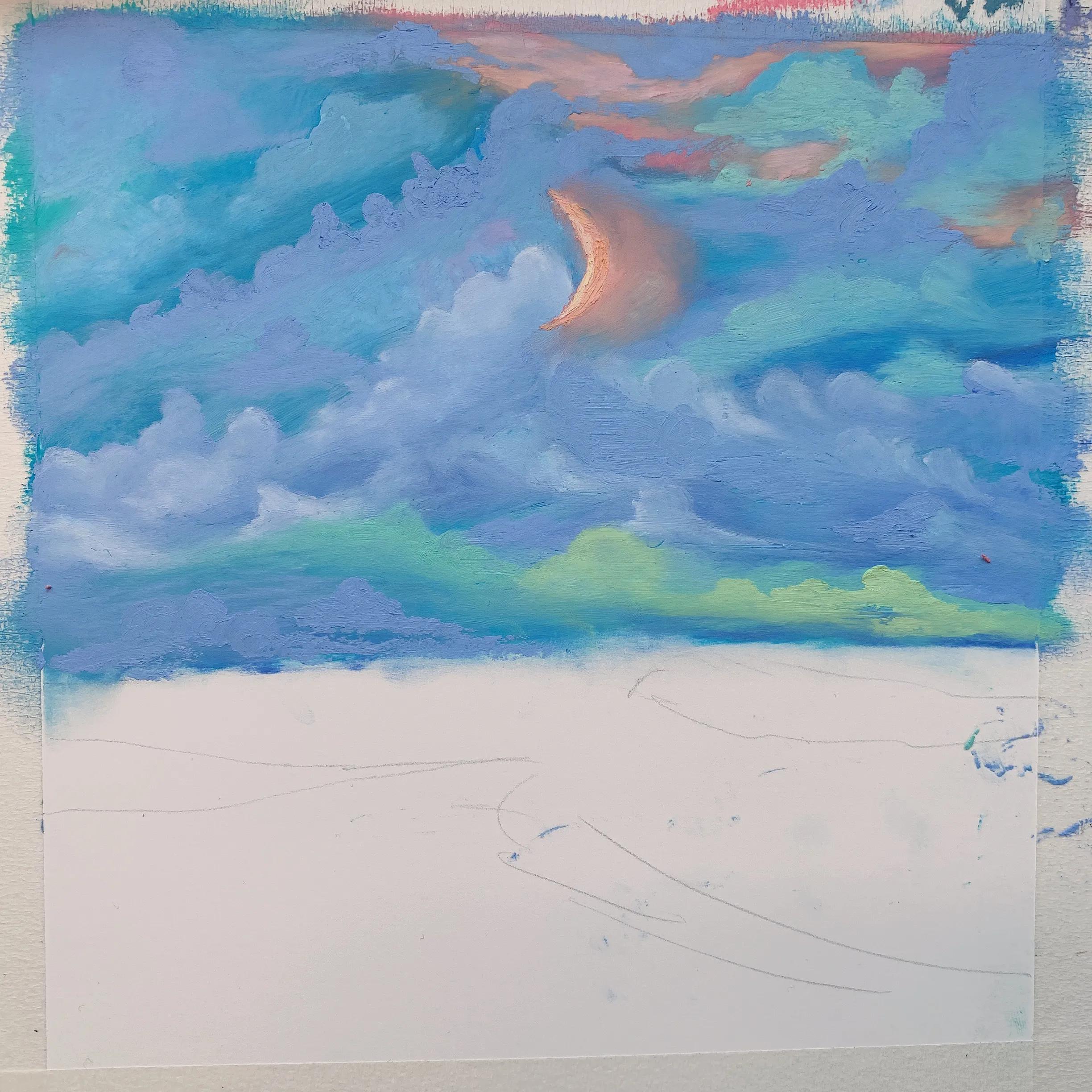 油画作品大海教程,落日大海油画棒作品简单