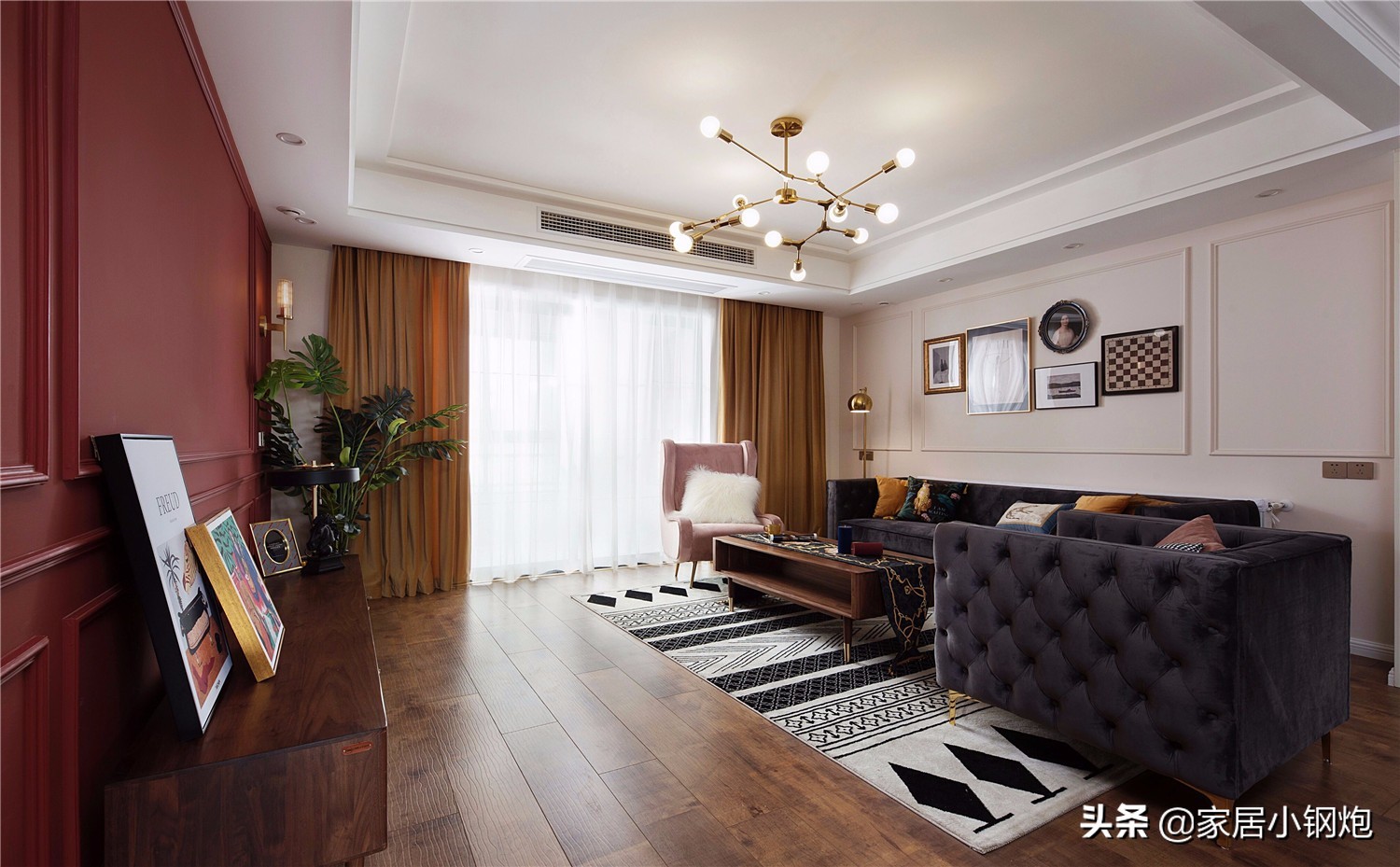 灰蓝背景墙效果图现代简约2021年,136平方现代风格大砖背景墙