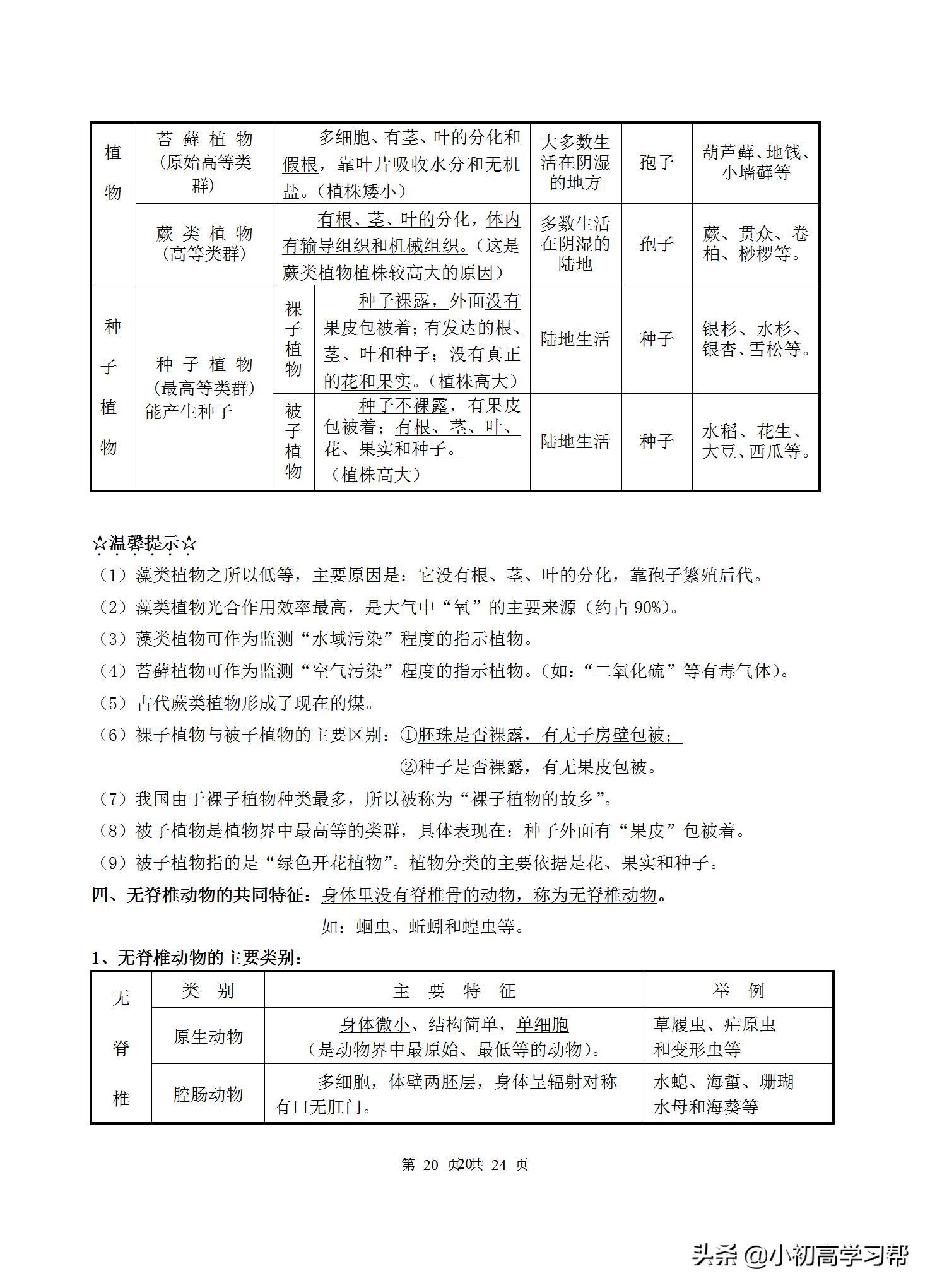 中考生物复习资料大全免费,2022中考生物必考知识点总结
