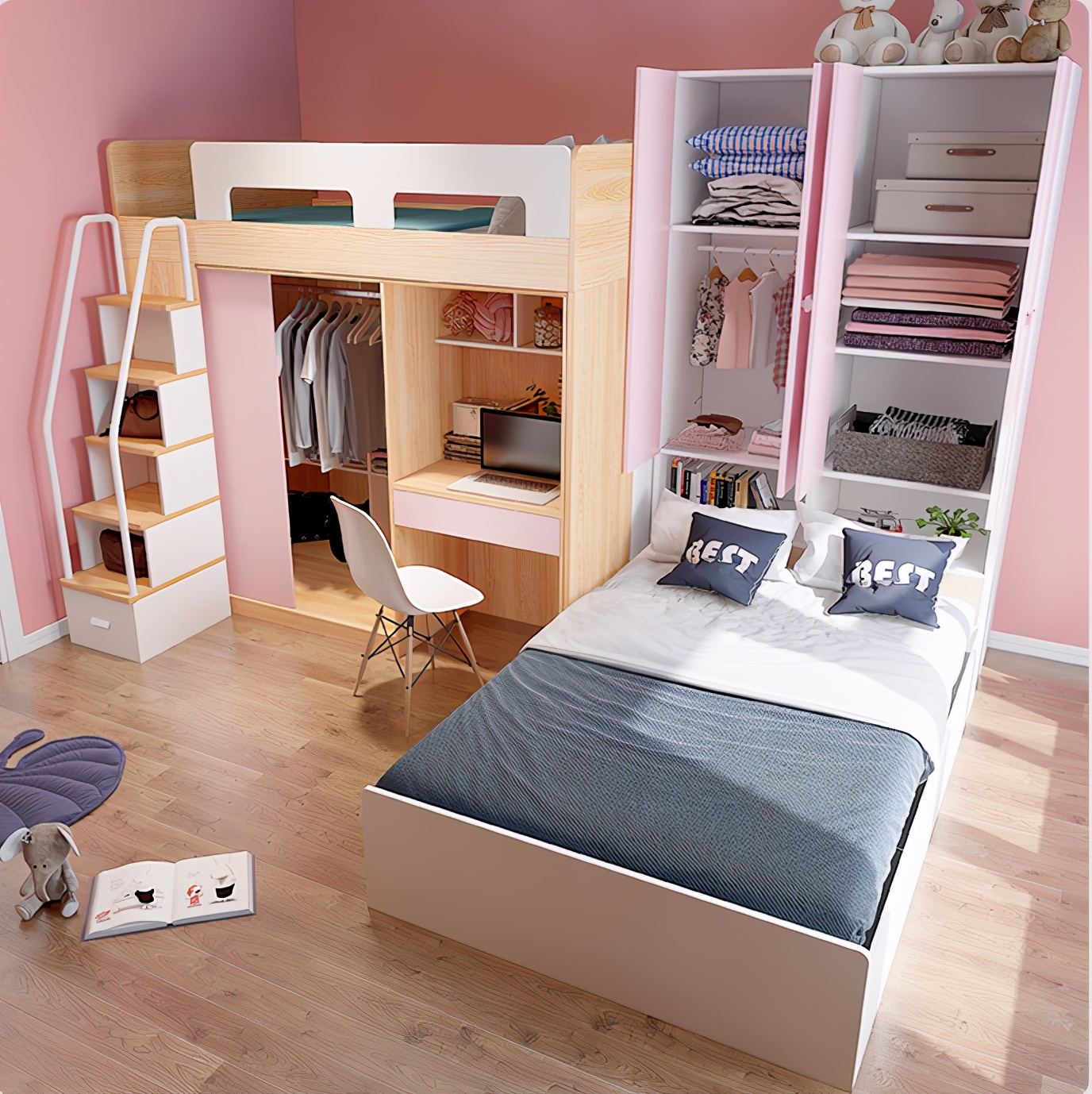 儿童高低床小户型卧室布置效果,小户型搞个阁楼床