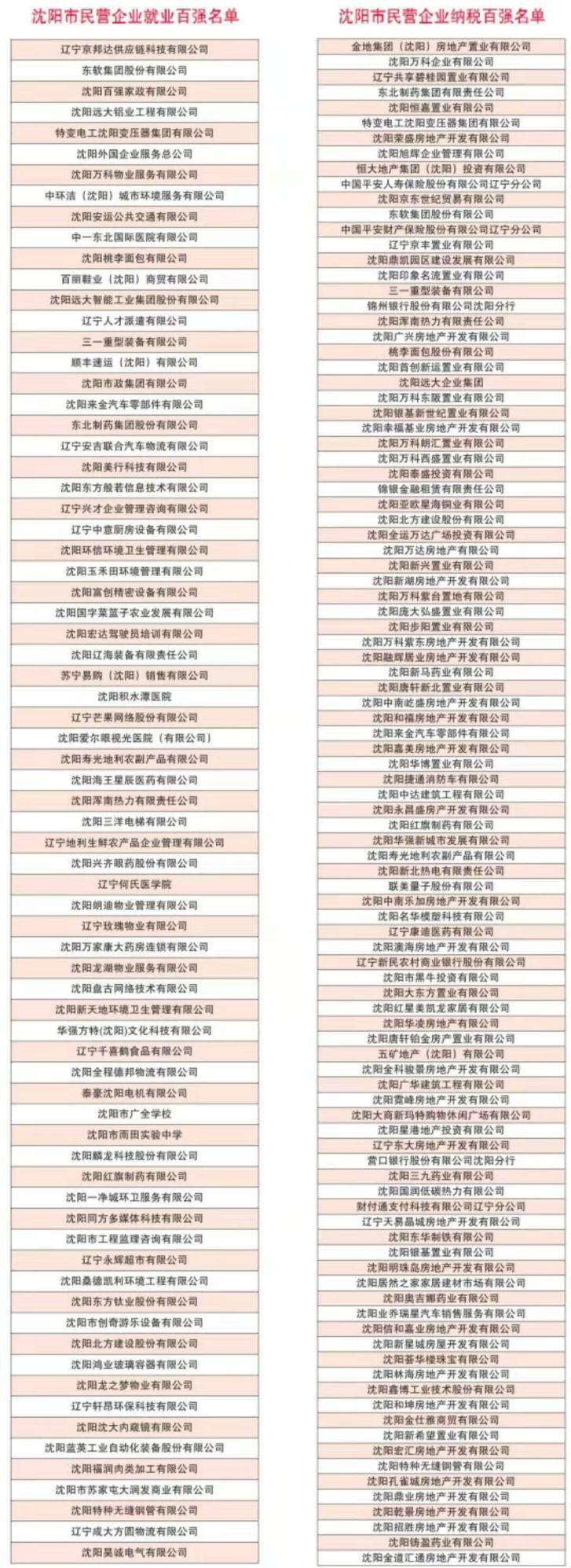 沈阳企业100强名单公布,沈阳市百强企业名单